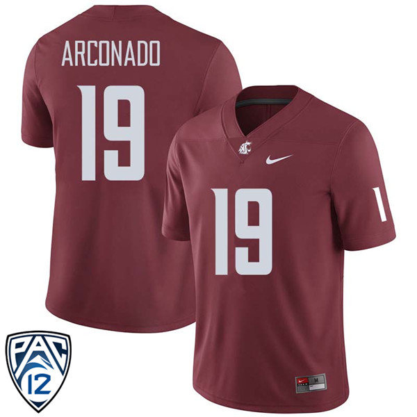 Men #19 Brandon Arconado Washington State Cougars College Football Jerseys Sale-Crimson